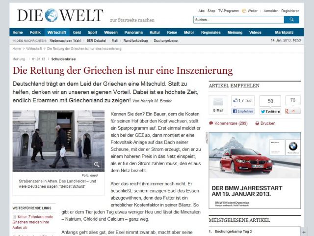 Bild zum Artikel: Schuldenkrise: Die Rettung der Griechen ist nur eine Inszenierung