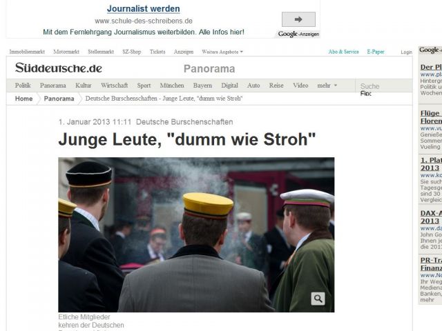 Bild zum Artikel: Deutsche Burschenschaften: Junge Leute, 'dumm wie Stroh'