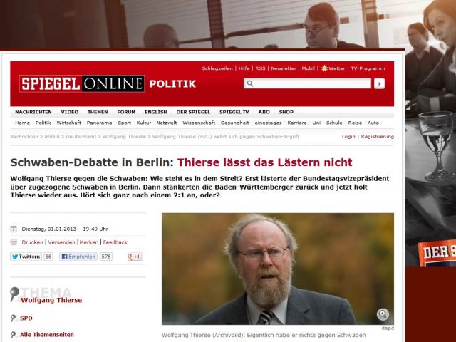 Bild zum Artikel: Schwaben-Debatte in Berlin: Thierse lässt das Lästern nicht