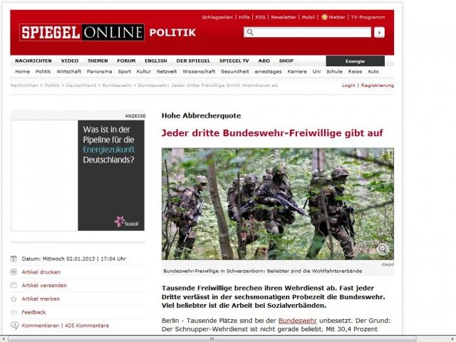 Bild zum Artikel: Hohe Abbrecherquote: Jeder dritte Bundeswehr-Freiwillige gibt auf
