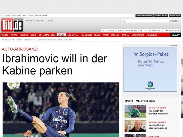 Bild zum Artikel: Auto-Arroganz! - Ibrahimovic will in der Kabine parken