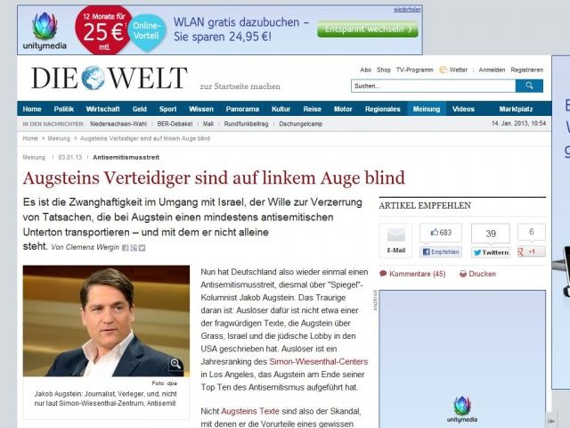Bild zum Artikel: Antisemitismusstreit: Augsteins Verteidiger sind auf linkem Auge blind