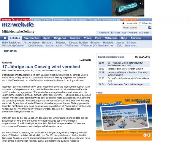 Bild zum Artikel: Fahndung: 17-Jährige aus Coswig wird vermisst