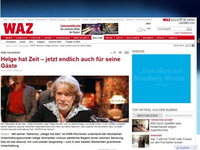 Bild zum Artikel: WDR-Talkshow: Helge hat Zeit - jetzt endlich auch für seine Gäste