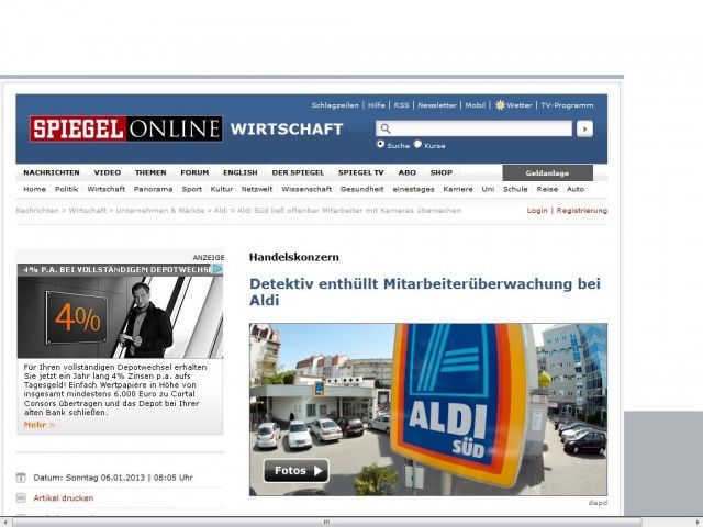 Bild zum Artikel: Handelskonzern: Detektiv enthüllt Mitarbeiterüberwachung bei Aldi