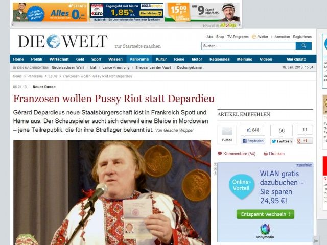 Bild zum Artikel: Neuer Russe: Franzosen wollen Pussy Riot statt Depardieu