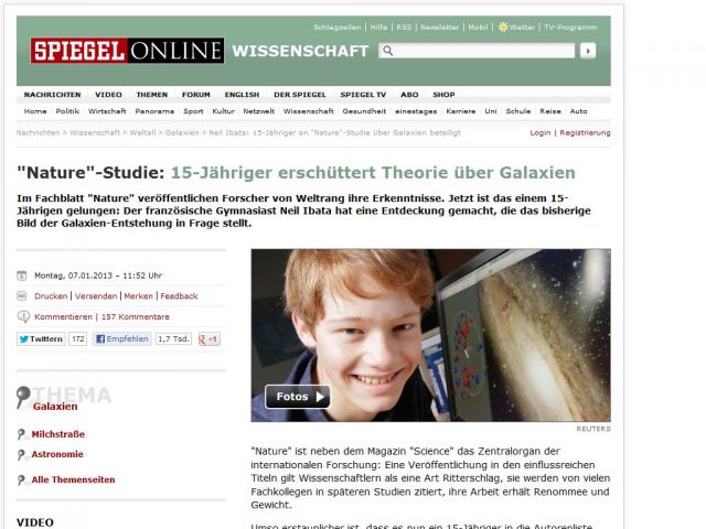 Bild zum Artikel: 'Nature'-Studie: 15-Jähriger erschüttert Theorie über Galaxien