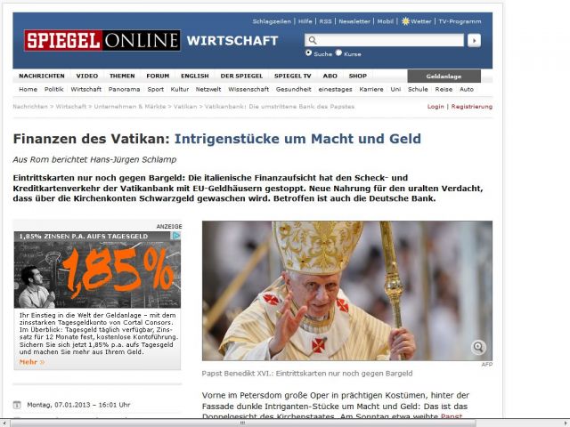 Bild zum Artikel: Finanzen des Vatikan: Intrigenstücke um Macht und Geld