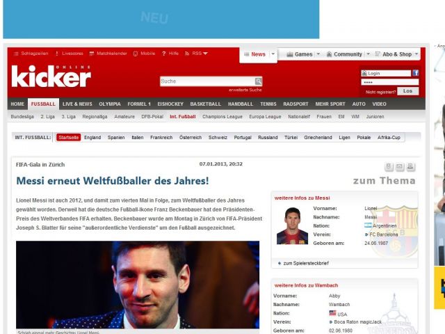 Bild zum Artikel: Messi erneut Weltfußballer des Jahres!