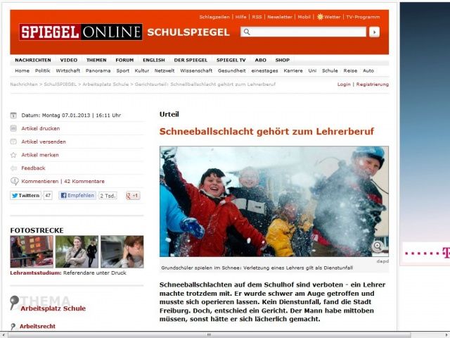 Bild zum Artikel: Urteil: Schneeballschlacht gehört zum Lehrerberuf