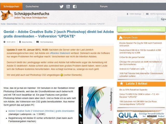 Bild zum Artikel: Genial – Adobe Creative Suite 2 (auch Photoshop) direkt bei Adobe gratis downloaden – Vollversion