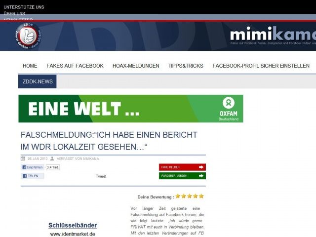 Bild zum Artikel: Falschmeldung:“Ich habe einen Bericht im WDR Lokalzeit gesehen…“