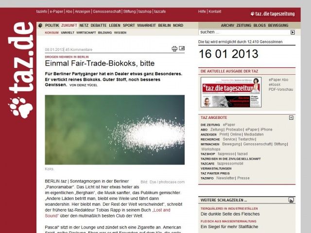 Bild zum Artikel: Drogen nehmen in Berlin: Einmal Fair-Trade-Biokoks, bitte