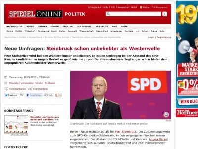 Bild zum Artikel: Neue Umfrage: Steinbrück schon unbeliebter als Westerwelle