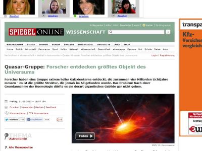 Bild zum Artikel: Quasar-Gruppe: Forscher entdecken größtes Objekt des Universums