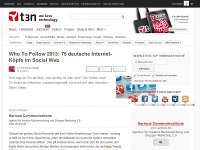Bild zum Artikel: Who To Follow 2013: 75 deutsche Internet-Köpfe im Social Web