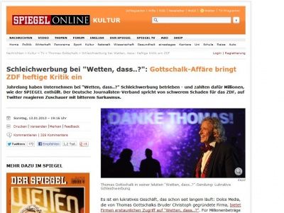 Bild zum Artikel: Schleichwerbung bei 'Wetten, dass..?': Gottschalk-Affäre setzt ZDF heftiger Kritik aus