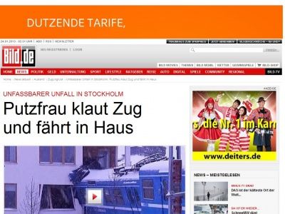 Bild zum Artikel: Unfassbarer Unfall - Putzfrau klaut Zug und fährt in Haus