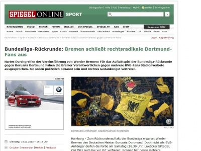 Bild zum Artikel: Bundesliga-Rückrunde: Bremen schließt rechtsradikale Dortmund-Fans aus