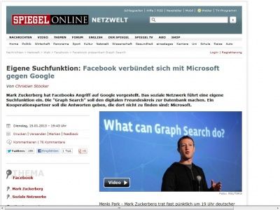 Bild zum Artikel: Eigene Suchfunktion: Facebook verbündet sich mit Microsoft gegen Google