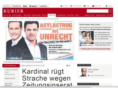 Bild zum Artikel: Kardinal rügt Strache wegen Zeitungsinserat