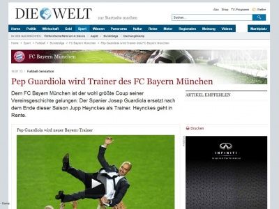 Bild zum Artikel: Fußball-Sensation: Pep Guardiola wird Trainer des FC Bayern München