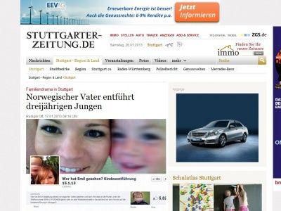 Bild zum Artikel: Familiendrama in Stuttgart: Norwegischer Vater entführt dreijährigen Jungen