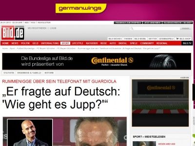 Bild zum Artikel: Rummenigge über Pep - „Er fragte auf Deutsch: 'Wie geht es Jupp?'“
