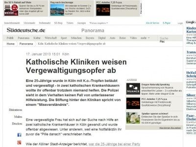 Bild zum Artikel: Köln: Katholische Kliniken weisen Vergewaltigungsopfer ab
