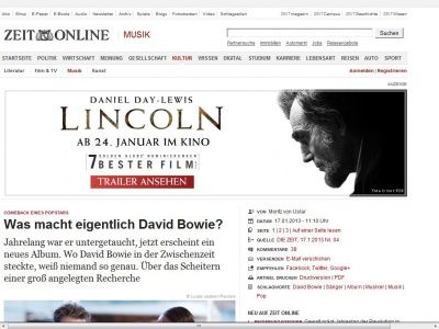 Bild zum Artikel: Comeback eines Popstars: 
			  Was macht eigentlich David Bowie?
