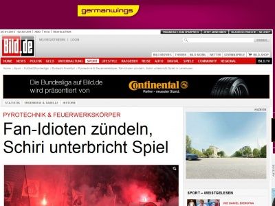 Bild zum Artikel: Pyrotechnik - Fan-Idioten zündeln, Schiri unterbricht Spiel