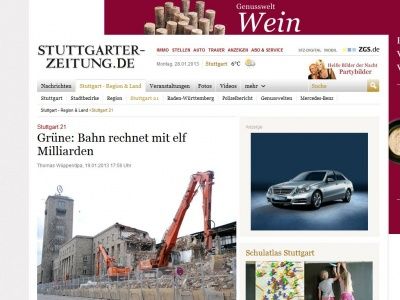 Bild zum Artikel: Stuttgart 21: Grüne: Bahn rechnet mit elf Milliarden