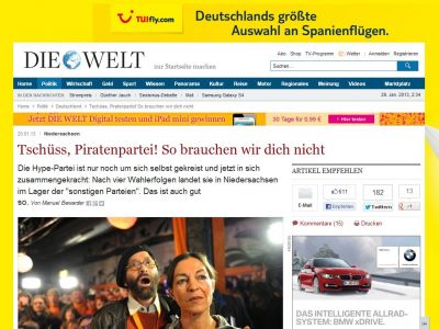 Bild zum Artikel: Niedersachsen: Tschüss, Piratenpartei! So brauchen wir dich nicht