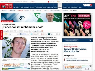 Bild zum Artikel: Soziales Netzwerk - „Facebook ist nicht mehr cool“