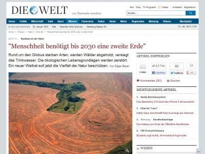 Bild zum Artikel: Raubbau an der Natur: 'Menschheit benötigt bis 2030 eine zweite Erde'