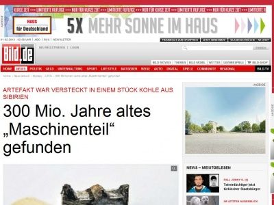 Bild zum Artikel: In russischer Kohle - 300 Mio. Jahre altes „Maschinenteil“ gefunden