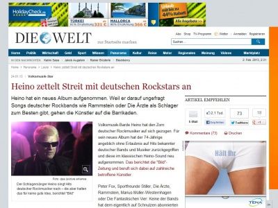 Bild zum Artikel: Volksmusik-Star: Heino zettelt Streit mit deutschen Rockstars an