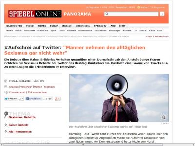 Bild zum Artikel: #Aufschrei auf Twitter: 'Männer nehmen den alltäglichen Sexismus gar nicht wahr'