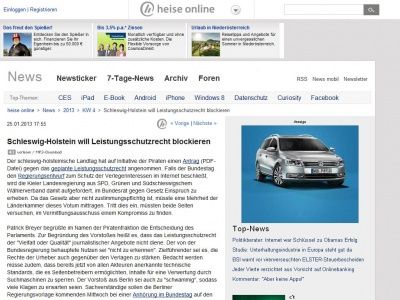 Bild zum Artikel: Schleswig-Holstein will Leistungsschutzrecht blockieren