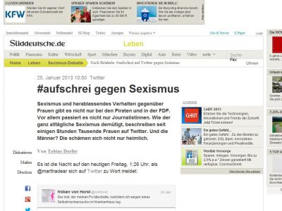 Bild zum Artikel: Twitter: #aufschrei gegen Sexismus