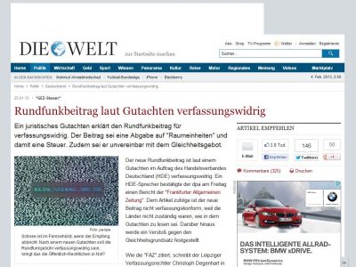 Bild zum Artikel: 'GEZ-Steuer': Rundfunkbeitrag laut Gutachten verfassungswidrig