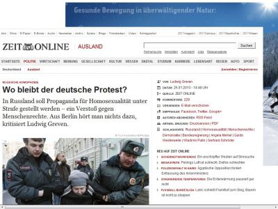Bild zum Artikel: Gesetz gegen Homosexuelle in Russland: 
			  Wo bleibt der deutsche Protest?