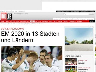 Bild zum Artikel: Uefa-Entscheidung - EM 2020 in 13 Städten und 13 Ländern