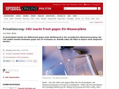 Bild zum Artikel: Privatisierung: CSU macht Front gegen EU-Wasserpläne