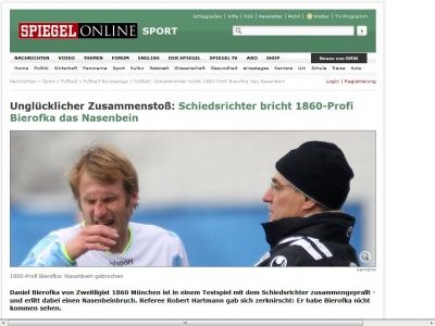Bild zum Artikel: Unglücklicher Zusammenstoß: Schiedsrichter bricht 1860-Profi Bierofka das Nasenbein