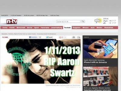 Bild zum Artikel: Rache für den Tod von Aaron Swartz: Anonymous hackt US-Ministerium