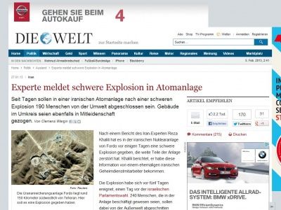 Bild zum Artikel: Iran: Experte meldet schwere Explosion in Atomanlage