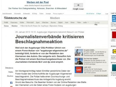 Bild zum Artikel: Strafanzeige gegen Foren-Nutzer: Polizei beschlagnahmt Nutzerdaten der Augsburger Allgemeinen