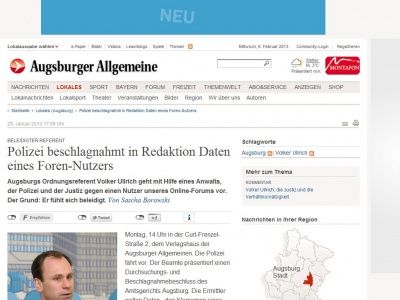 Bild zum Artikel: Beleidigter Referent: Polizei beschlagnahmt in Redaktion Daten eines Foren-Nutzers