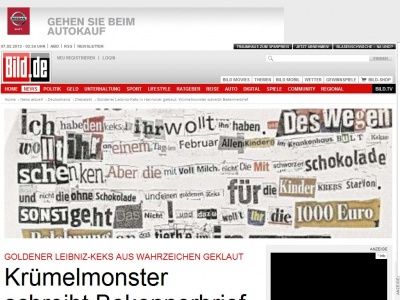 Bild zum Artikel: Leibniz-Keks geklaut - Krümelmonster schreibt Bekennerbrief